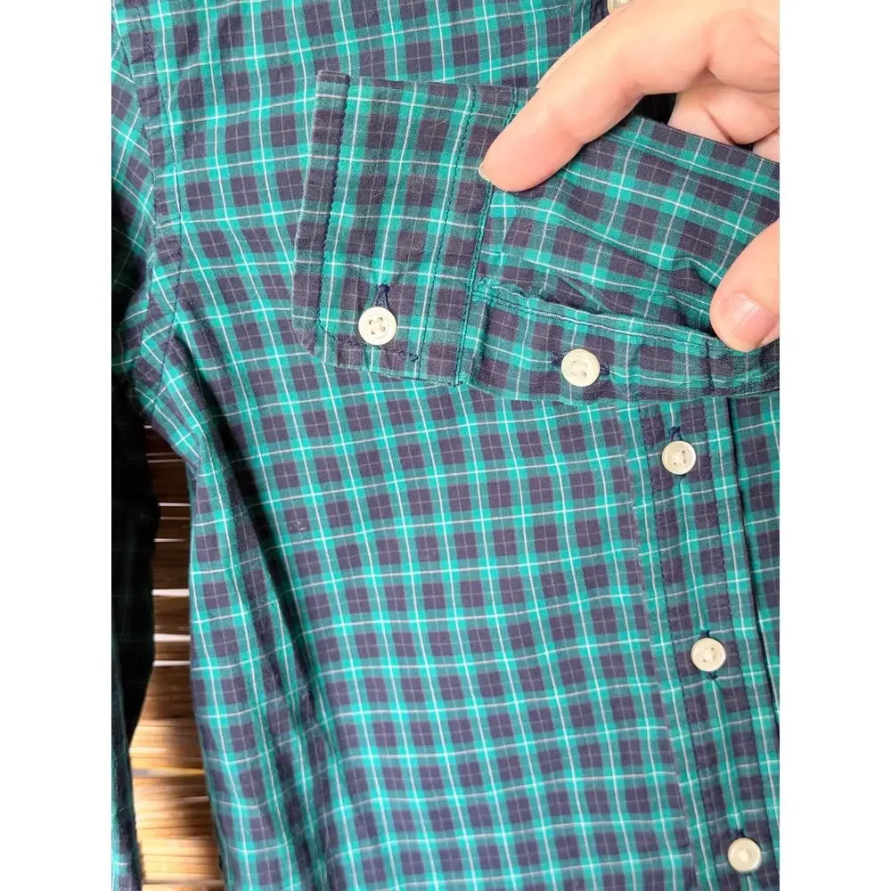 Ralph Lauren Boys blue teal check button front dress shirt long sleeve 4 preppy